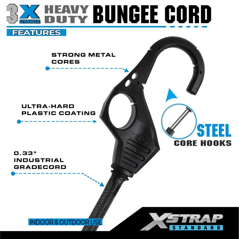 XSTRAP STANDARD Heavy Duty Bungee Cords 10PK 32-Inch Bungee Cords with Finger-Hole Hooks, Ideal for Outdoor, Tarp Covers, Motorcycle, Luggage Rack - Image 3